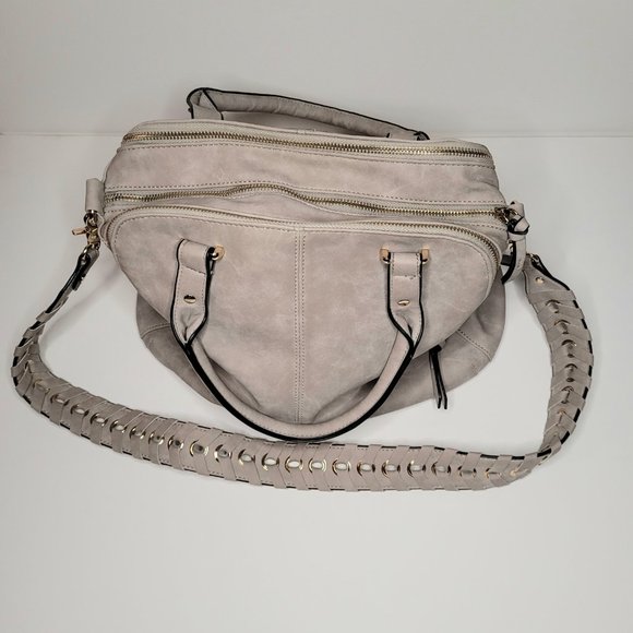 Grey Soft Vegan Leather Large Crossbody Handbag - Picture 2 of 14